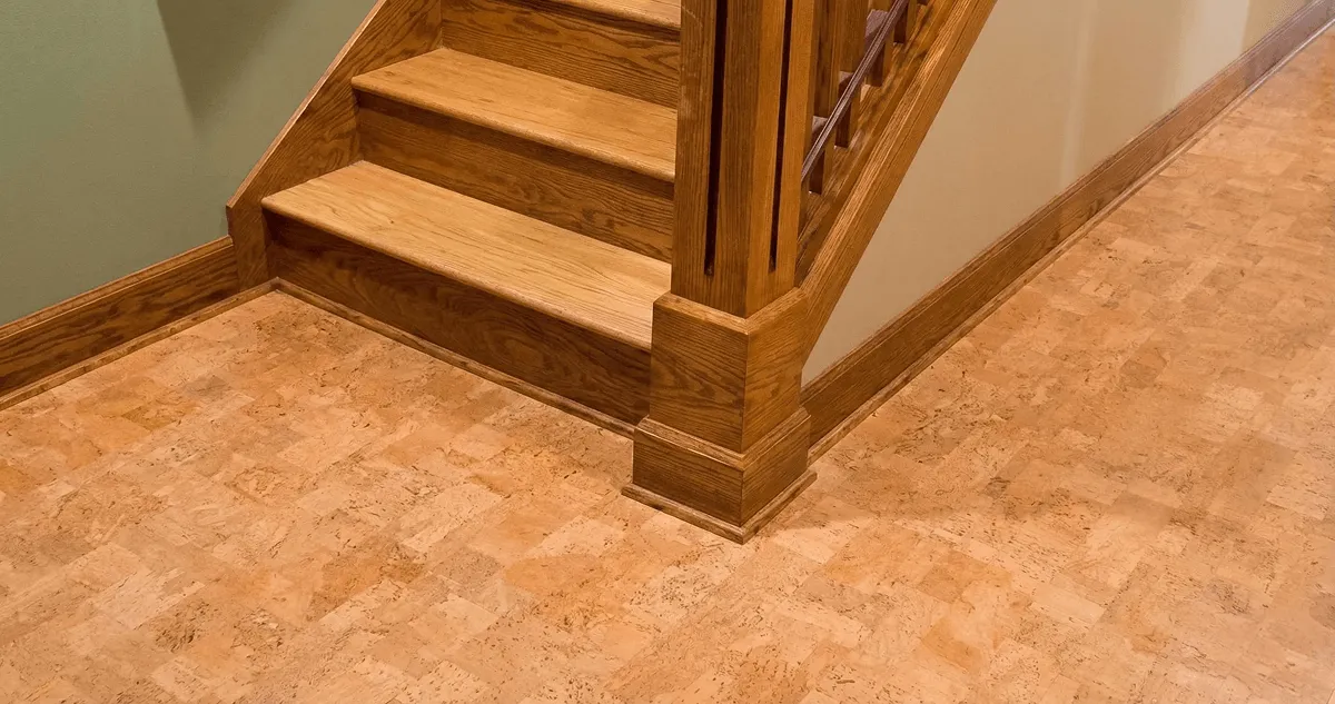 End of a staircase with cork flooring in Chula Vista, CA